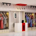 Modern clothing shop interior design in Bangladesh with stylish display racks, bright lighting, and an attractive boutique layout