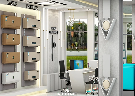 Modern brand showroom interior design in Bangladesh with premium lighting, creative product displays, and stylish décor