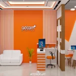 Modern digital media office interior design with creative workspace layout